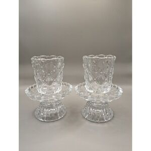 Partylite Crystal Quilted Shell Rib Votive Candle Holders Glass  Set Of 2. P9246